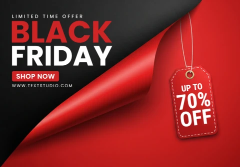 Black Friday Advertisement Dramatic Poster with Curled Page, Red Accents, and Bold Visual Design Template for Promotional Flyers