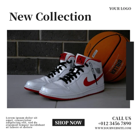 Designvorlage für Instagram-Posts zum Verkauf von Sneakers aus der neuen Kollektion