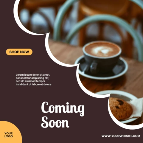 Próximamente, plantilla de diseño para publicación en redes sociales de cafetería barista