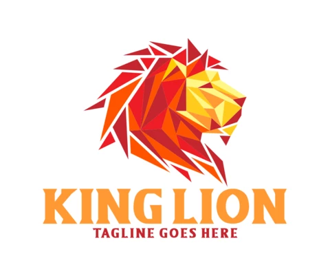Modèle de conception de logo créatif tête de lion abstrait rouge