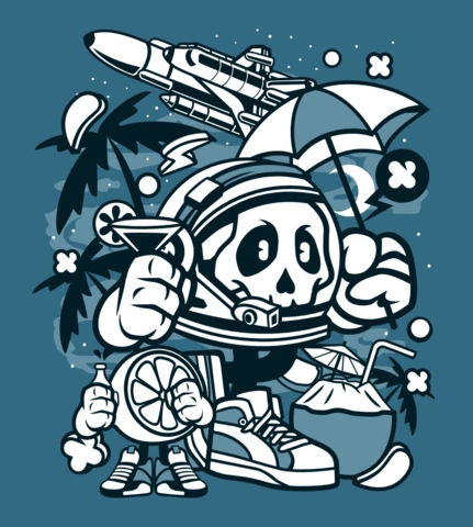 Astronaut urlaub cartoon charakter t-shirt design vorlage