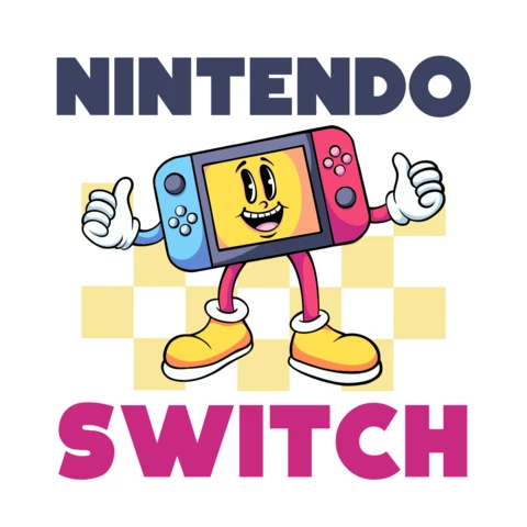 Nintendo Switch con personalidad, plantilla de diseño de camiseta ilustrativa de consola de juegos divertida.