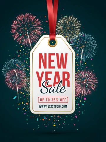 Modèle de design de vente du Nouvel An avec des feux d'artifice festifs pour des étiquettes promotionnelles