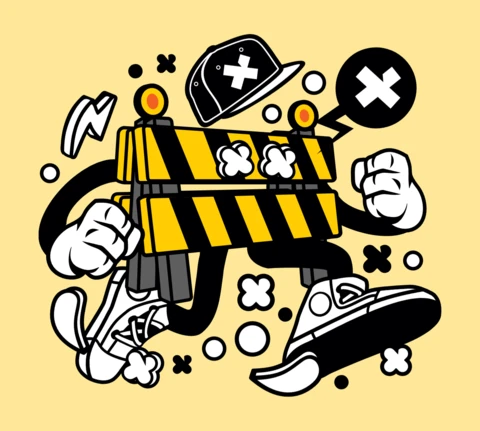 Road Barrier Cartoon Character Poster Design Template