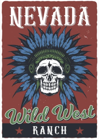 Wild West Ranch Cherokee Skull Vintage Poster Design Template