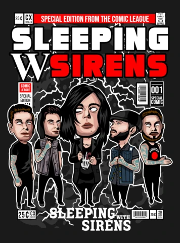Sleeping With Sirens Band Cartoon Character Magazine Cover Design Template