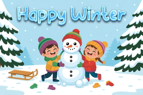 Plantilla de diseño de invierno feliz con muñeco de nieve para tarjetas de felicitación navideñas