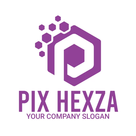 Modello di logo con esagono pixel