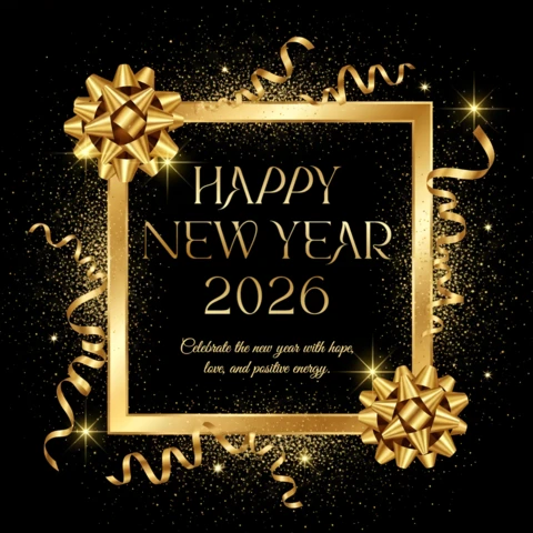 Elegant New Year Celebration Template with Gold Bows for Greeting Cards
