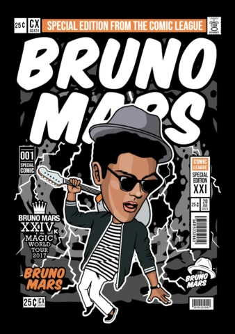 Bruno Mars Cartoon Character Magazine Cover Design Template