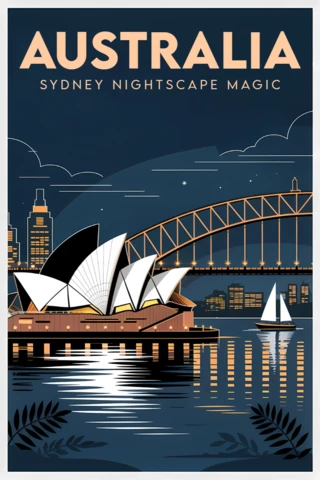Australia Sydney Nightscape Magic Design Template for Travel Posters