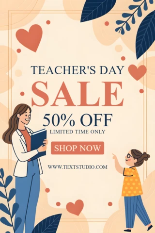 Teacher's Day Sale Promotional Template - Whimsical Floral Design for Limited Time Offer