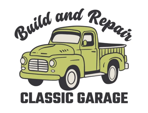 Plantilla de diseño automotriz vintage: construcción y reparación de garaje clásico