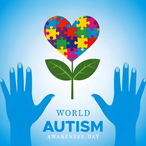 Autism Awareness Day Design Template with Colorful Puzzle Heart for Posters