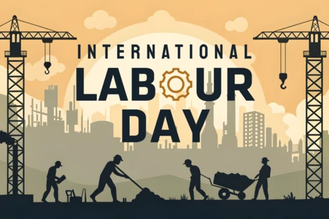 Modelo de design do dia internacional do trabalho em estilo industrial