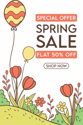 Spring Sale Promotional Template – Whimsical Floral Design with Balloons