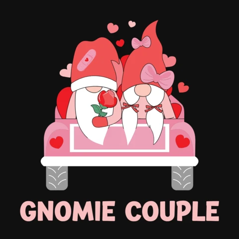 Gnomie Couple On Truck Valentine T-Shirt Design Template