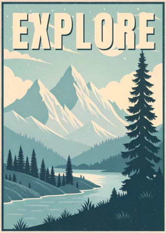 Adventure Landscape Design Template for Wanderlust Retro Flat Posters