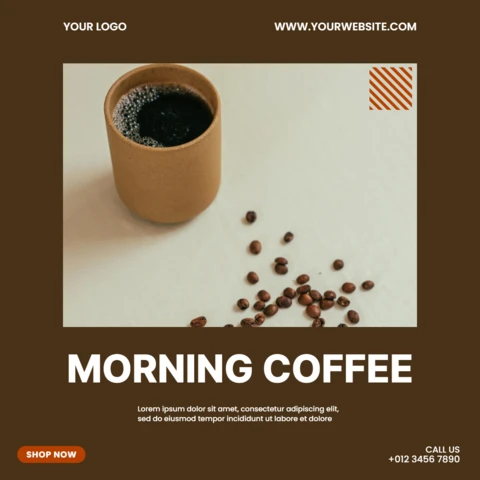 Plantilla de diseño para publicación en redes sociales sobre café matutino