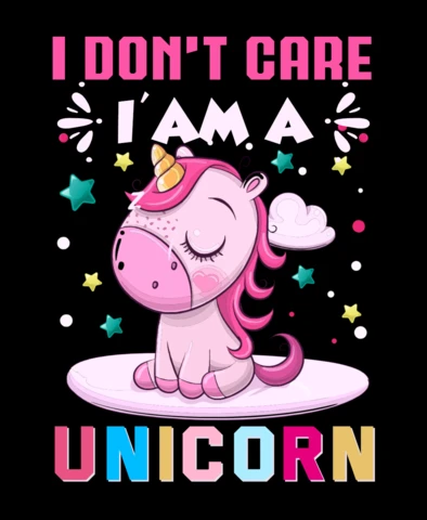 Modello di maglietta I don't care I am a unicorn