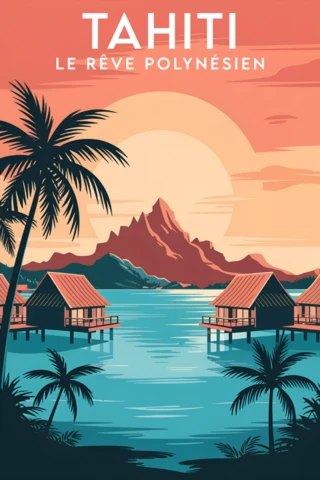 Modèle de design de paradis tropical de Tahiti pour affiches de voyage