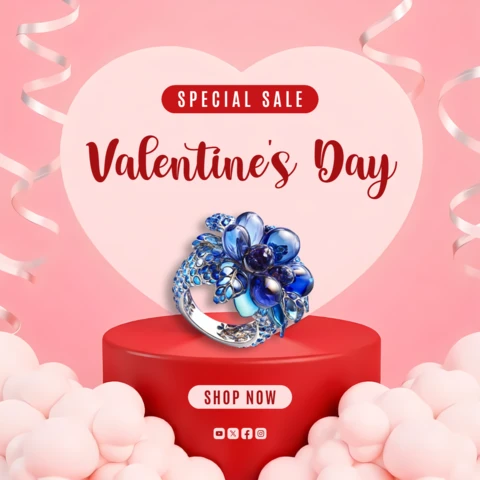 Valentine's Day Jewelry Sale Banner Template with Heart-Shaped Design