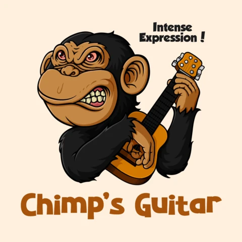 Plantilla de diseño de guitarra de chimpancé de expresión intensa para decoración infantil