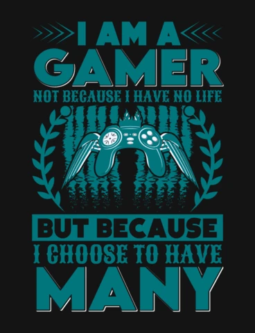 Ik ben een gamer, ik kies vele levens gevleugelde controller gaming t-shirt ontwerpsjabloon