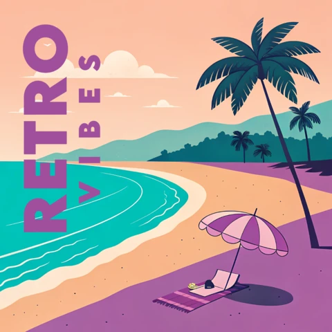 Sunset At The Beach Retro Flat Design Template for Posters and Merchandise