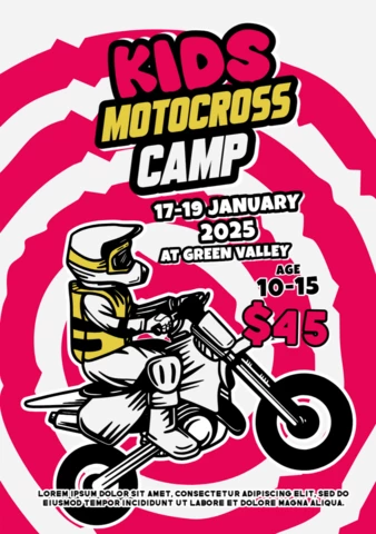 Kids Motocross Camp Poster Design Template