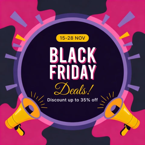 Bold Black Friday Sale Template with Megaphones for Promotional Flyers