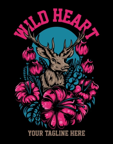Coeur sauvage avec modèle de conception de t-shirt vintage cerf