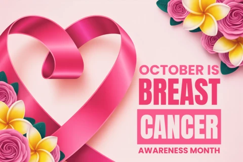Breast Cancer Awareness Month Design Template with Pink Ribbon and Floral Elements for Posters