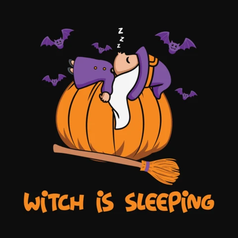 Modèle de t-shirt d'Halloween avec une jolie sorcière endormie