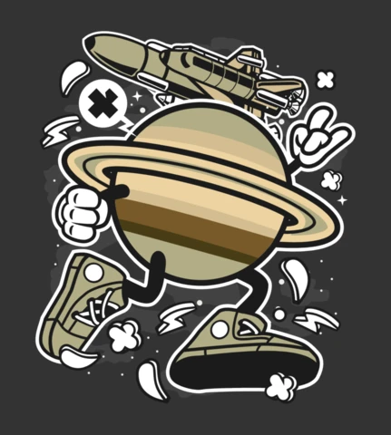 Saturn Cartoon Character T-shirt Design Template