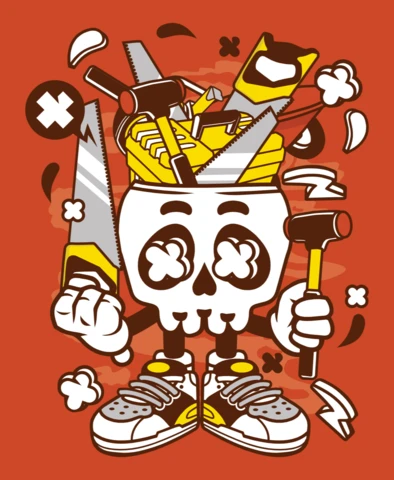 Carpenter Skull Cartoon Character T-shirt Design Template