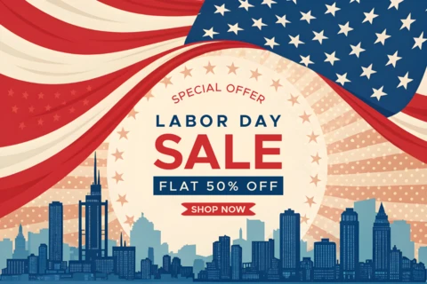 Labor Day Sale Design Template with Vintage American Style