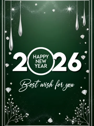 Elegant New Year Greeting Card Template with 2026 Design and Sparkling Elements