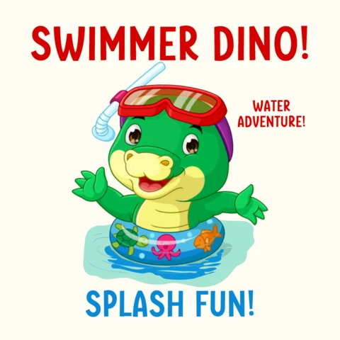 Swimmer Dino Water Adventure Design for Kids Summer Book Template