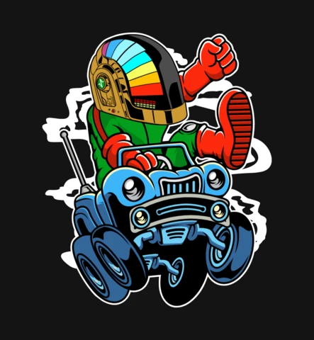 Road Daft Punk Comic Caricature Pop Culture T-Shirt Design Template