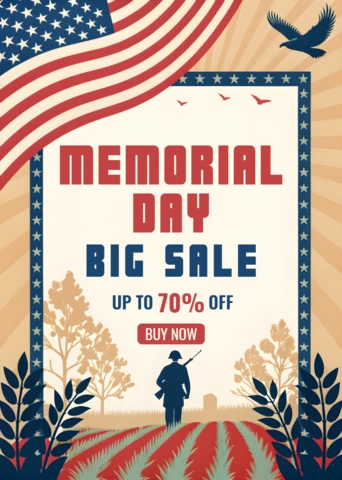 Patriotic Memorial Day Sale Template - Vintage Design for Promotional Events