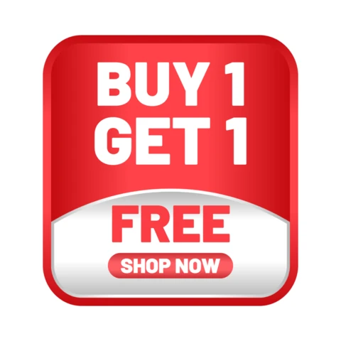 Aanbieding koop 1 krijg 1 rood vierkant labelontwerpsjabloon