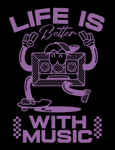 Life Is Better with Music Cassette Tape Character T-Shirt Design Template