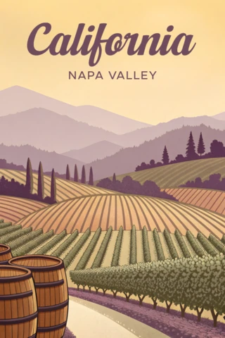 Template di design paesaggistico vintage della Napa Valley in California per poster