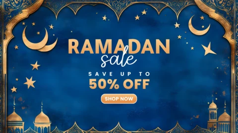 Elegant Ramadan Sale Template Design with Gold Accents and Starry Background