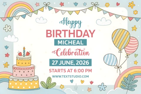 Whimsical Birthday Celebration Template Design for Kids - Editable Festive Invite