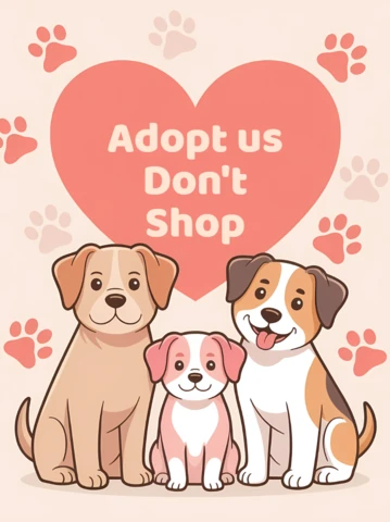 Adóptanos, no compres, plantilla de volante de adopción de perros, diseño de dibujos animados lindo