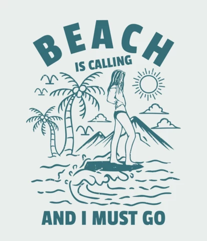 Girl On The Beach Summer Vintage T-shirt Design Template