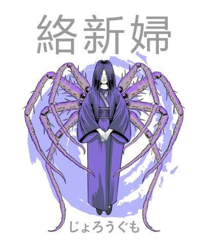 Diseño de camiseta japonesa de la mujer araña mítica Jorōgumo.
