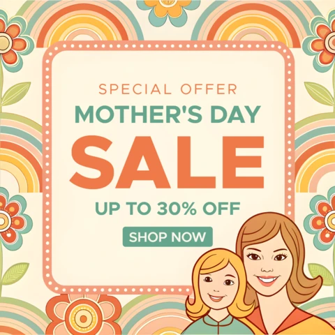 Retro Floral Mother's Day Sale Template Design - Editable Promotional Graphic